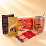 Traditional Rudraksha Rakhi Gift Hamper for Brother & Bhabhi – Adjustable Rakhi Bracelet with Tumbler, Chocolates, Roli Chawal & Card for Raksha Bandhan