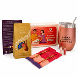 Traditional Rudraksha Rakhi Gift Hamper for Brother & Bhabhi – Adjustable Rakhi Bracelet with Tumbler, Chocolates, Roli Chawal & Card for Raksha Bandhan