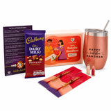 Traditional Rudraksha Rakhi Gift Hamper for Brother & Bhabhi – Adjustable Rakhi Bracelet with Tumbler, Chocolates, Roli Chawal & Card for Raksha Bandhan