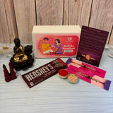 Raksha Bandhan Gift Hamper for Brother & Bhabhi – Includes 2 Rudraksha Rakhi Bracelets, Buddha Dhoop Burner, Dhoop Sticks, Chocolates, Roli Chawal & Gift Box