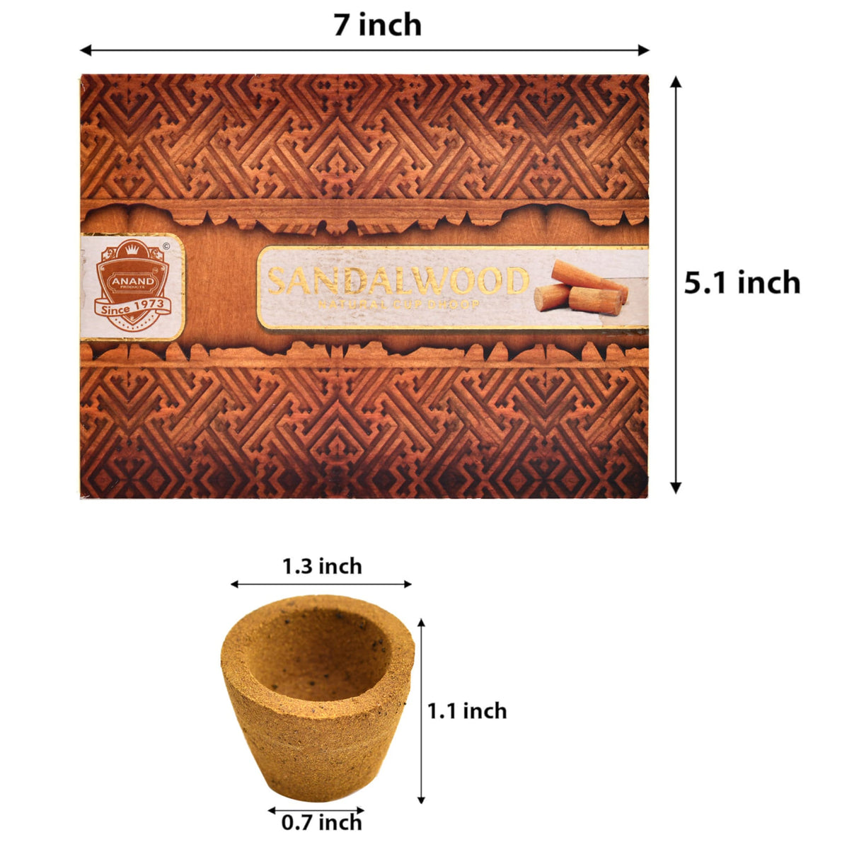 Anand Sandalwood Dhoop Cups with Burner Plate, natural clay holder