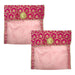 Two pink fabric saree covers with embroidered magenta and gold borders and golden floral embellishments for storage
