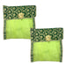 Green embroidered fabric saree covers with gold floral detailing and pearl trim for wardrobe and travel storage