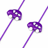Purple plastic car-shaped cable ties with white wheels for cute cartoon car rakhi bracelet gift for brother
