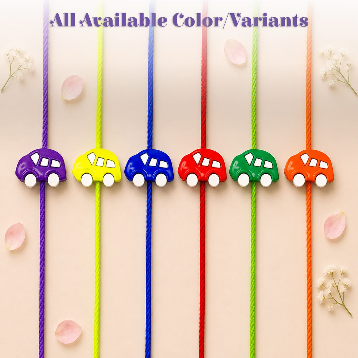 Cute cartoon car rakhi bracelet set of two with colorful car-shaped charms on braided cords for raksha bandhan gift