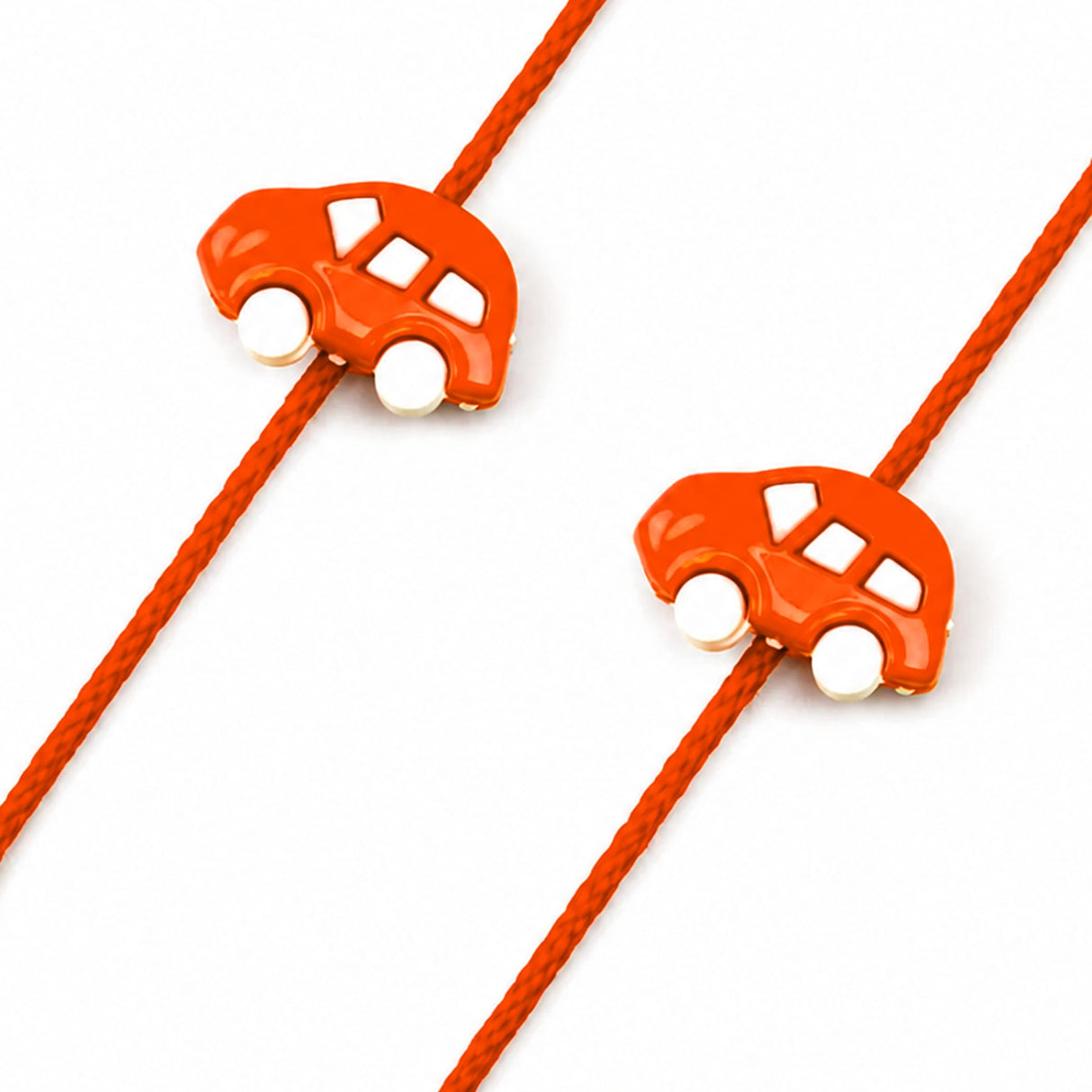 Orange car-shaped charms on orange cords cute cartoon car rakhi bracelets for brother raksha bandhan gift