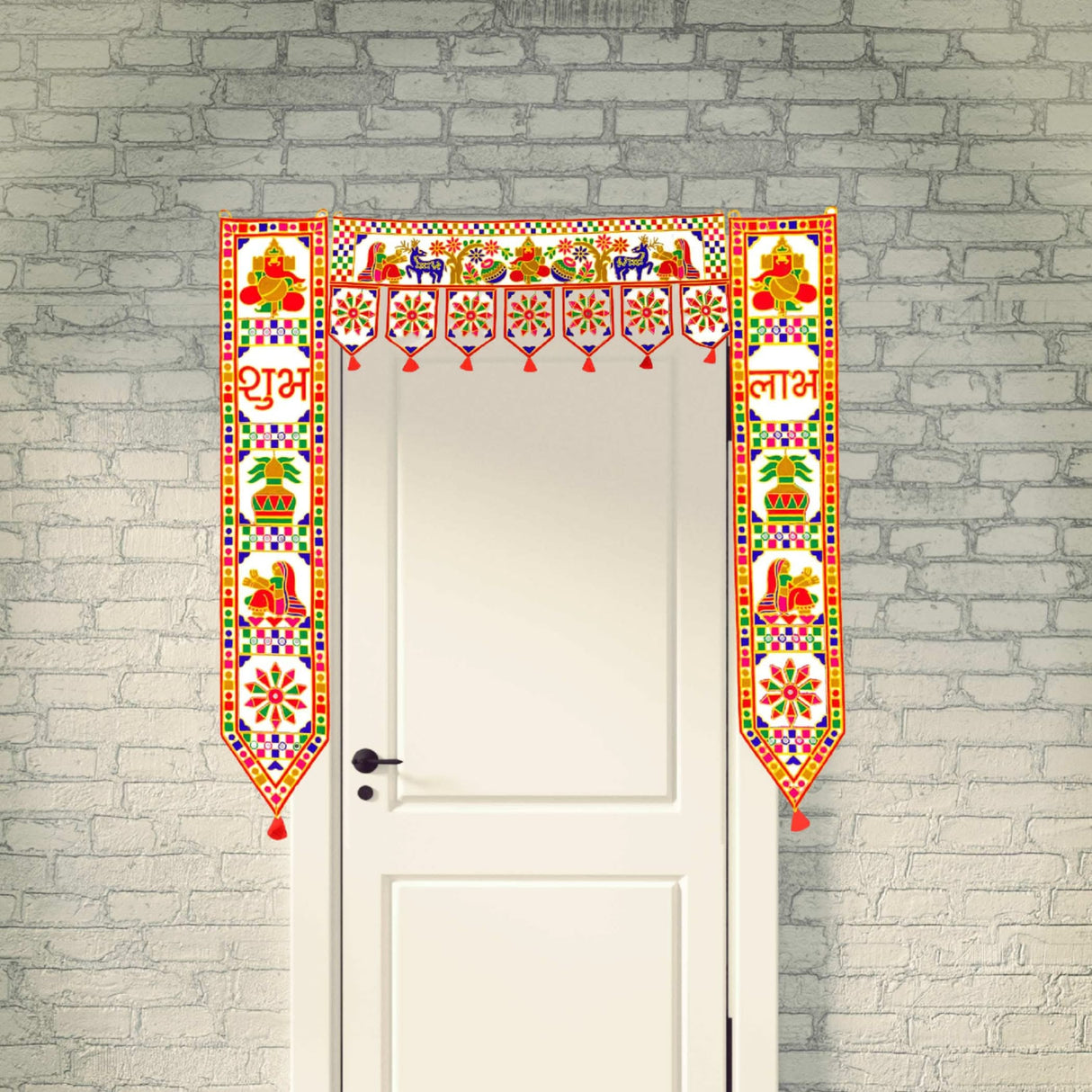 3 Pcs Indian Fabric Door Toran 39 Inch Ganesha Shubh Labh Bhandarwal Hanging Valance Traditional Wall Decorative for Window Home Temple Decor Wedding Diwali Navratri Puja Housewarming Decor - LoveNspire