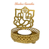 Gold-colored metal Ganesha silhouette tea light holder for Diwali and housewarming gifts