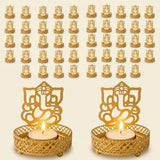 Golden ganesha-themed tea light candle holders with intricate cut-out designs and textured metallic finish for diwali decor