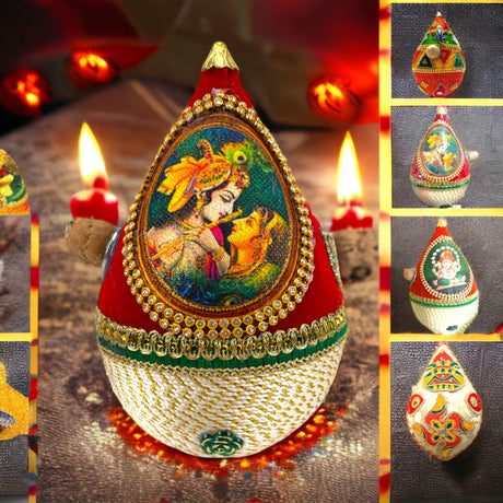 Shriphal Mangal Kalash Decorated Coconut for Wedding Shagun Decorative Nariyal Mangal Nariyal Kalash Set Wedding Pooja Nariyal Decorated Nariyal for Indian Festival Gifts - LoveNspire