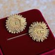Pair of gold-colored round decorative items with ruffled edges for Indian home decor