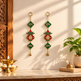 Shubh labh hanging Indian wall door hangings with green and red enamel and gold accents for Diwali decor