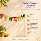 Vibrant red green and yellow cardstock shubh navratri banner with decorative motifs for hindu festival decoration