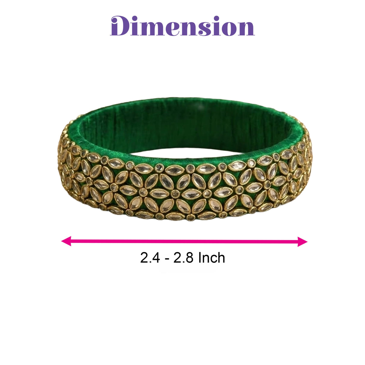 Emerald green velvet Indian silk thread bangle with intricate gold-toned metalwork and faceted stones for bridal use