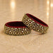Elegant maroon velvet indian silk thread bangles adorned with gold-toned metalwork and sparkling kundan stones