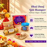 Pure silver bhai dooj gift hamper for brother with red gold decorative box chocolates almonds and rakhi bracelet