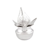 Silver plated mini mangal kalash with hammered leaf design on top for pooja and home decor purposes