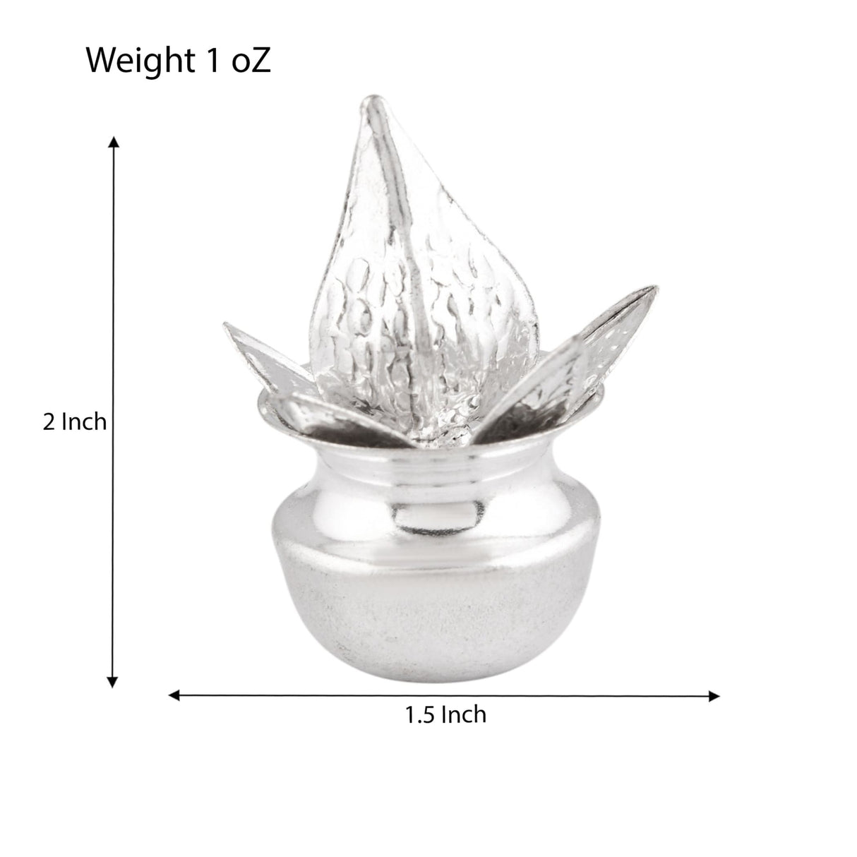 Silver plated mini mangal kalash lotus shaped incense burner with textured flame center and smooth rounded base for pooja