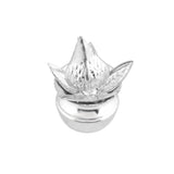 Silver plated mini mangal kalash with silver metallic lotus flower charm textured petals for pooja and home decor