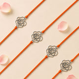 Orange cord bracelet with silver rose charm traditional handmade rakhi for brother and bhabhi protection and good luck