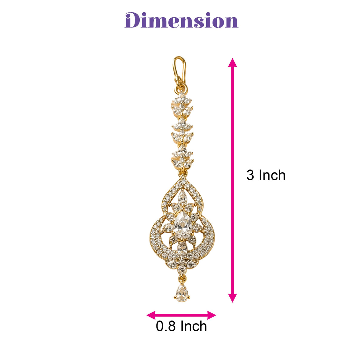 Gold-plated dangle earrings with intricate floral designs and clear sparkling crystals, matching 1 ct small American diamond maang tikka