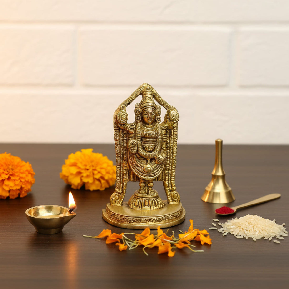 Golden brass Lord Shiva statue with ornate carvings and traditional iconography