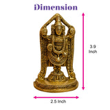 Golden brass statue of lord Venkateswara with intricate carvings and traditional attire for pooja and decor use