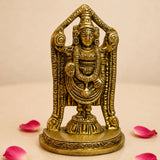 Small golden brass statue of lord venkateswara with intricate carvings for pooja and living room decoration