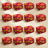 Small handmade vibrant magenta and gold brocade fabric jewelry boxes with ornate brass latches for indian pakistani wedding favors