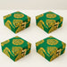 Four green and gold paisley brocade fabric gift boxes with gota patti work and golden clasps for weddings and celebrations
