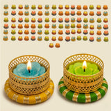 Gold filigree bulk small tealight candle holders with blue and green floral candles for festive home decor