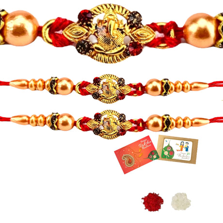 2CT Ganesha Rakhi for Brother Bhaiya Bhabhi Traditional Handmade Designer Rakhi Set Roli Chawal, Greeting Card Rakshabandhan Rakhi Bracelet Hemper Gift Thread Bracelet - LoveNspire