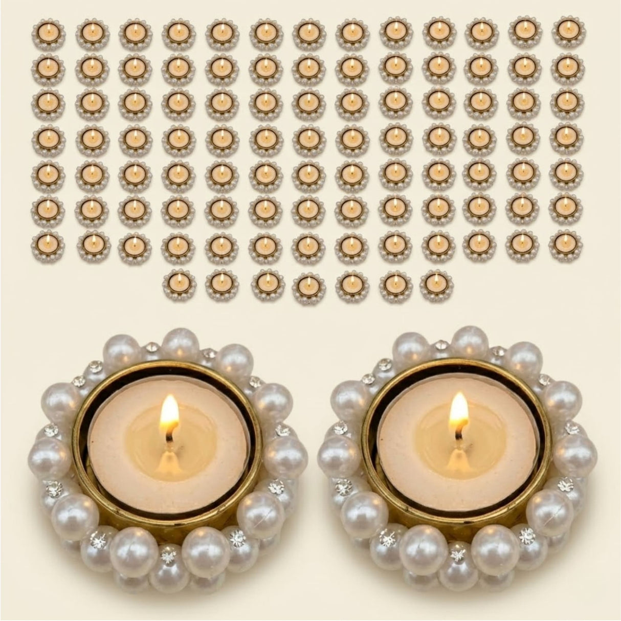 Bulk small pearl gold tealight candle holders with diamond accents festive decor for diwali navratri christmas thanksgiving