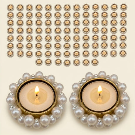 Bulk small pearl gold tealight candle holders with diamond accents festive decor for diwali navratri christmas thanksgiving