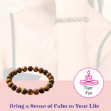 Tiger eye bracelet for men and women with smooth round 8mm brown and gold striped natural stone beads for meditation