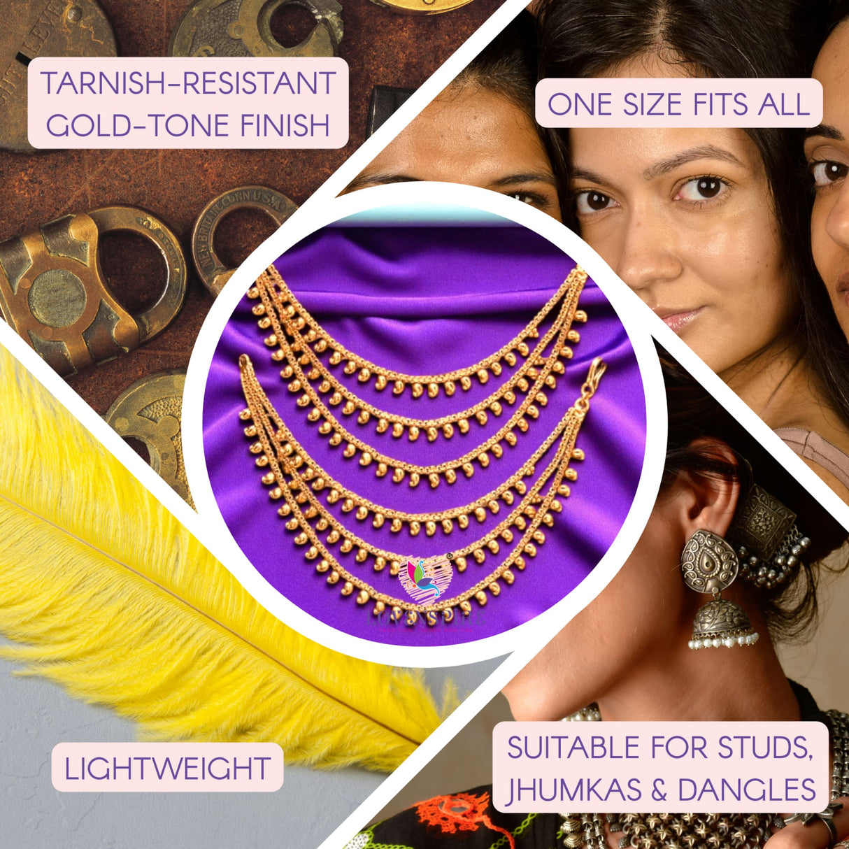 Gold-tone layered necklace displayed as part of Indian traditional jewelry collection