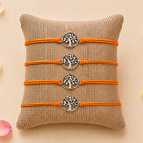 Four orange cord bracelets with silver toned tree of life charms traditional rakhi for brother and bhabhi gift