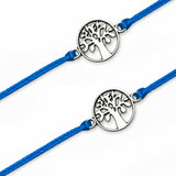 Silver tree of life charm on vibrant blue cord bracelet for traditional raksha bandhan gift for brother and bhabhi