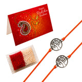 Two orange cord rakhi bracelets with silver tree of life charms traditional raksha bandhan gift for brother and bhabhi