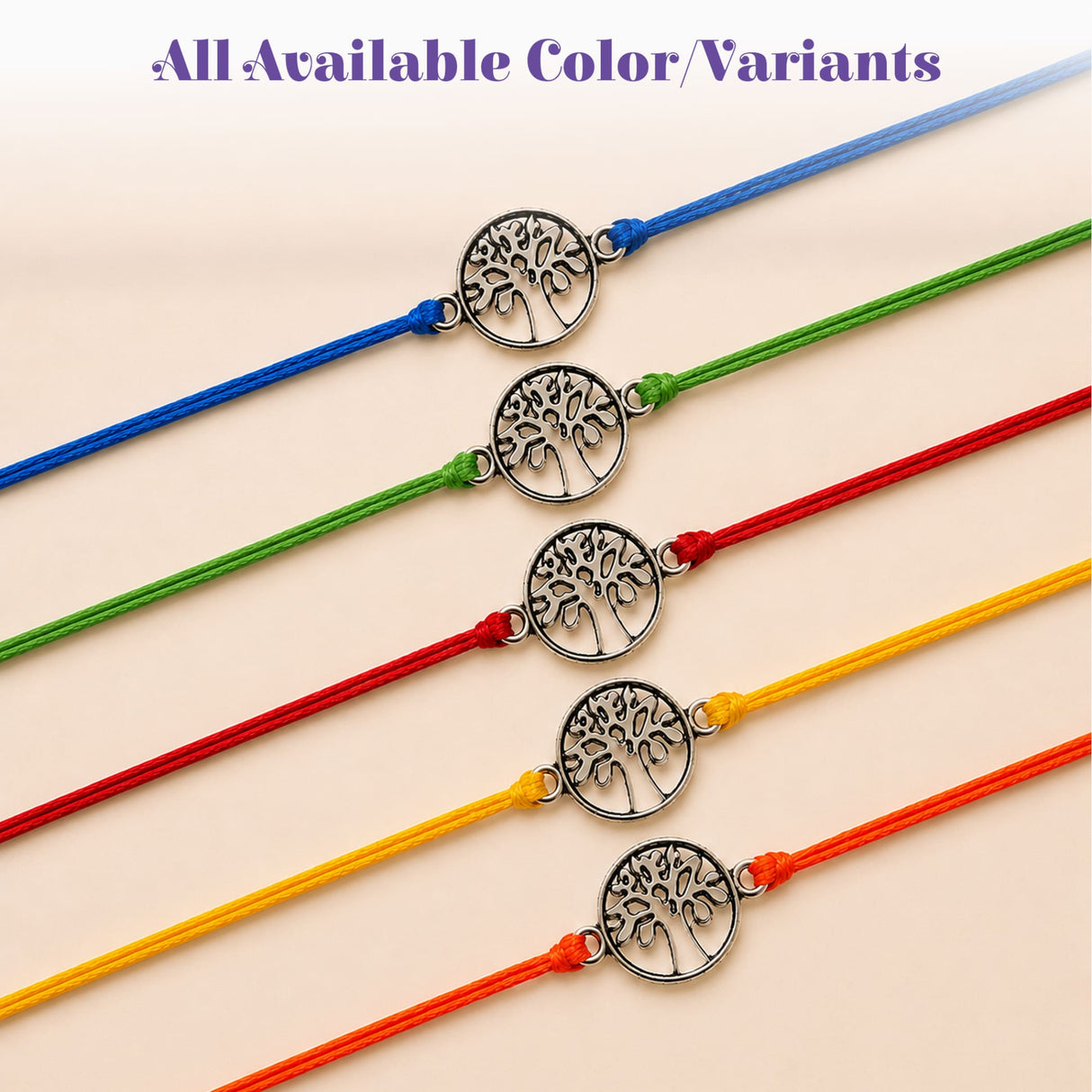 Silver tree of life charm on colorful cord bracelet traditional rakhi for brother and bhabhi protection gift