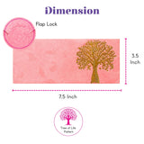 Pink paper money envelope with gold embossed tree of life design and flap lock closure for indian wedding gifts