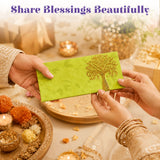 A vibrant lime green money envelope with a golden tree of life pattern for Indian wedding and cash gift use