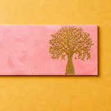 Pink textured money envelope with embossed golden tree of life design for wedding birthday cash gifts and savings organizer