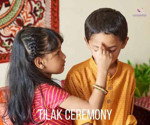 Two children celebrating Bhai Dooj with a tilak ceremony using a pooja thali.