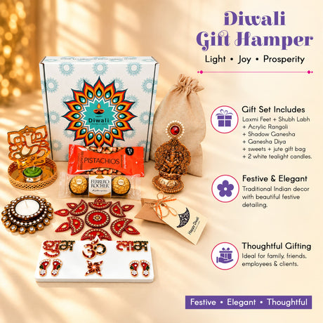 Golden ornate ganesh diya with red gemstone centerpiece in ultimate diwali gift hamper for festival celebration