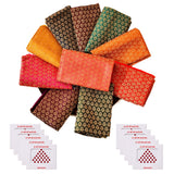 A vibrant collection of 10 unstitched Indian saree blouse fabric pieces in orange red green and gold for festive occasions