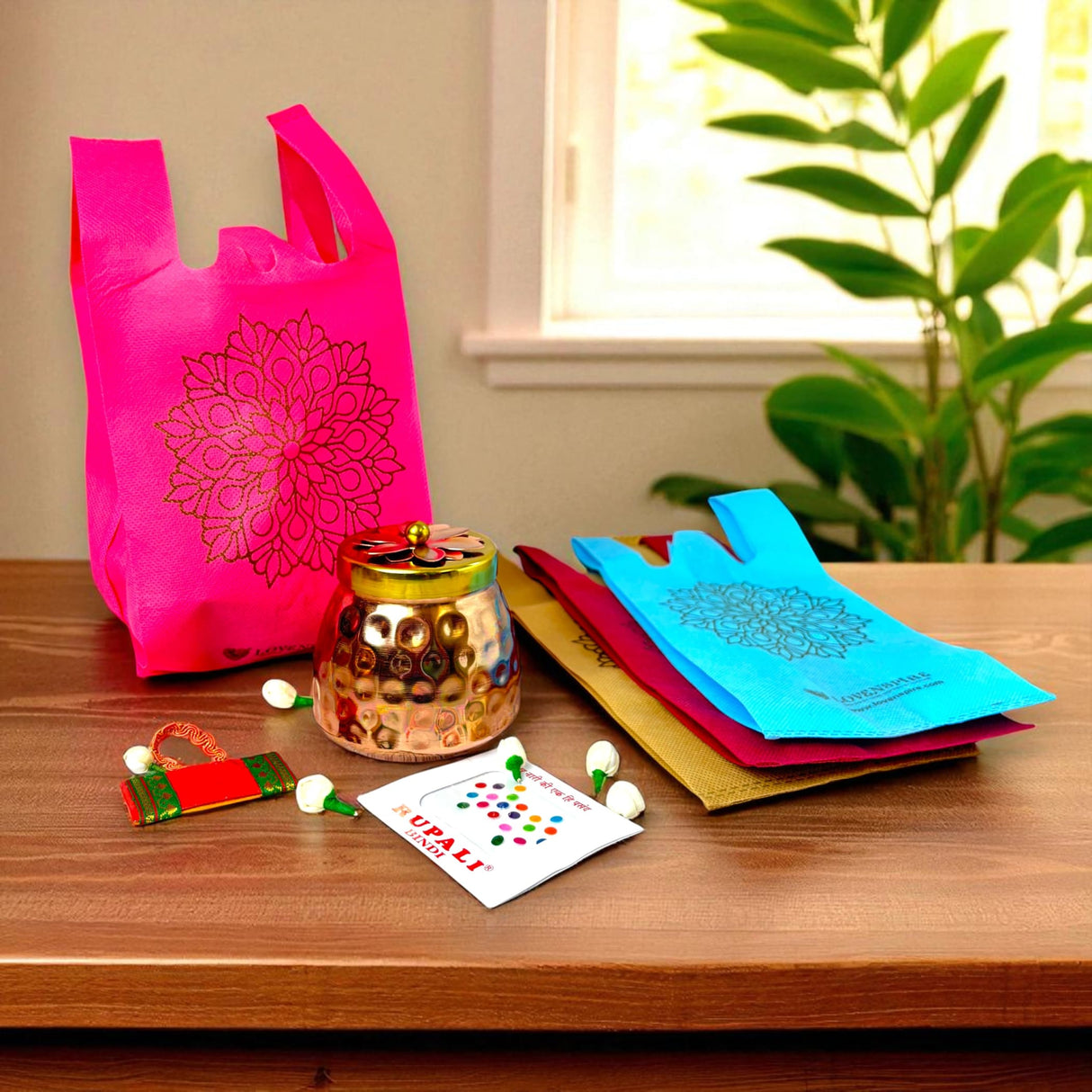 Colorful reusable shopping bags for Varalakshmi Vratham Navaratri Pooja and gifting