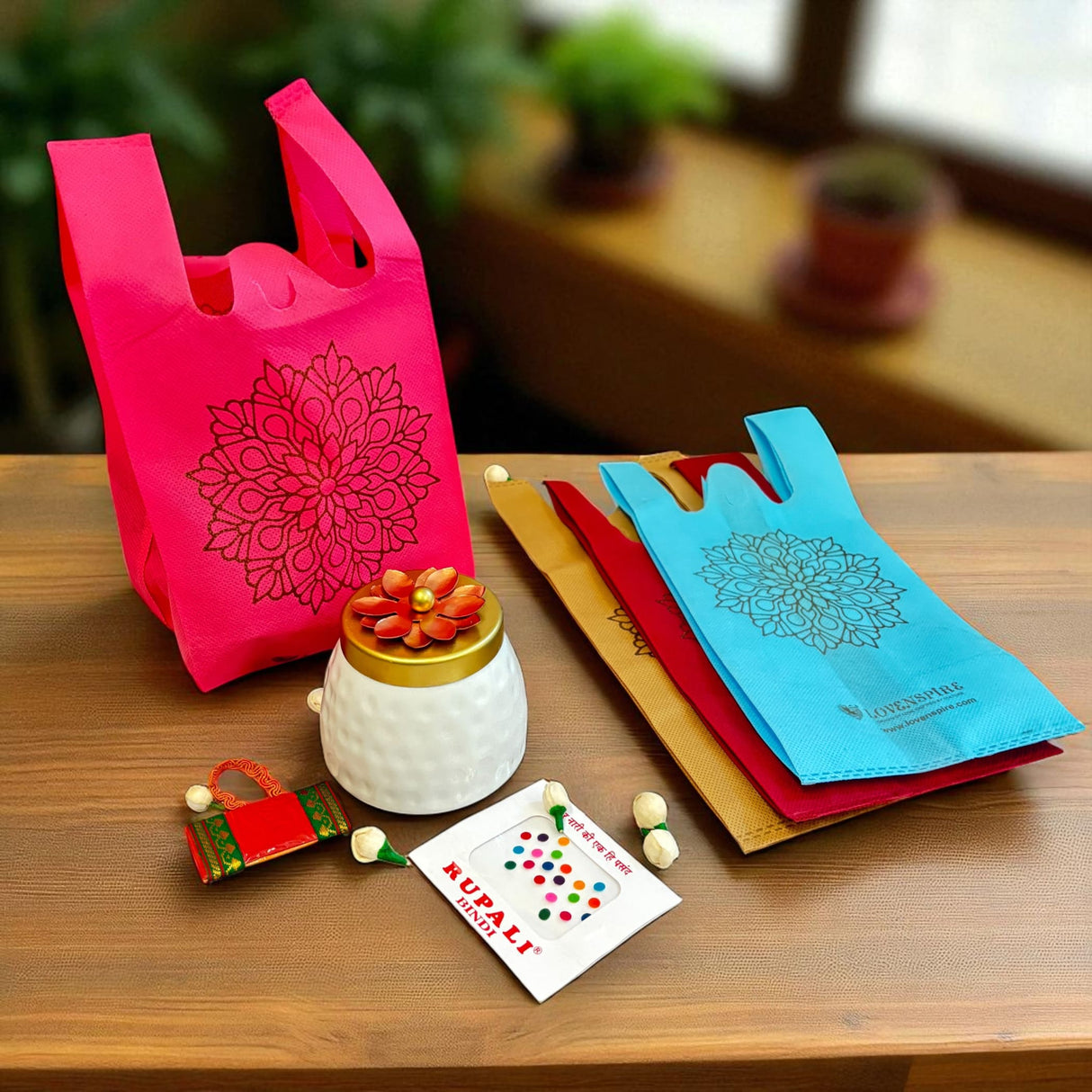 Colorful reusable shopping bags for Varalakshmi Vratham Navaratri and religious festivals