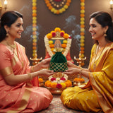 Green gold patterned potli bag for Varalakshmi Vratham Navaratri gifts