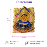 Varalaxmi goddess face set with golden deity figurine in blue and gold embroidered fabric for Vara Lakshmi Vratam pooja